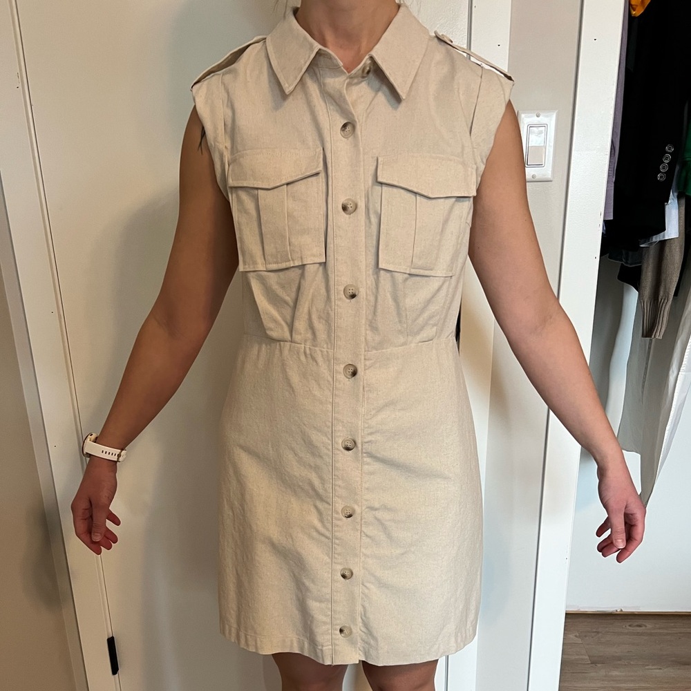 Gilli Cream Sleeveless Button-Up Mini Dress